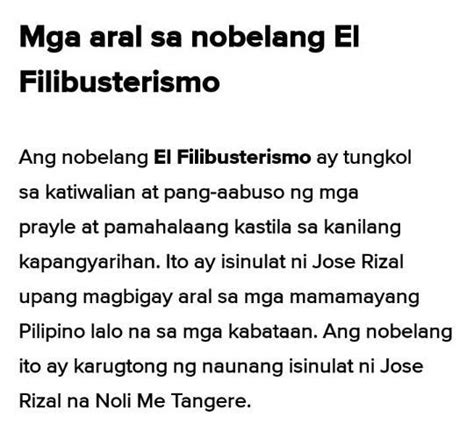 10 aral na natutunan ko sa El Filibusterismo .